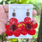 Flor de Maga Earrings with Puerto Rican Frog & Handmade Beads