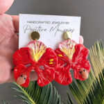 Puerto Rican Frog on Flamboyan Flower Earrings