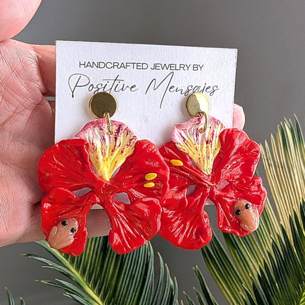 Puerto Rican Frog on Flamboyan Flower Earrings