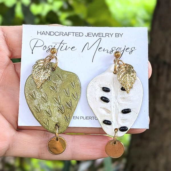 Double Sided Guanabana Fruit Earrings With Leaf and Pendant