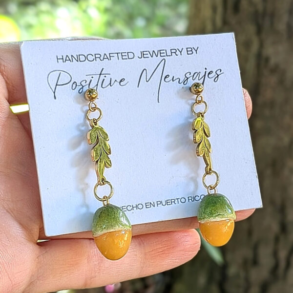 Quenepa Fruit Golden Leaf Earrings