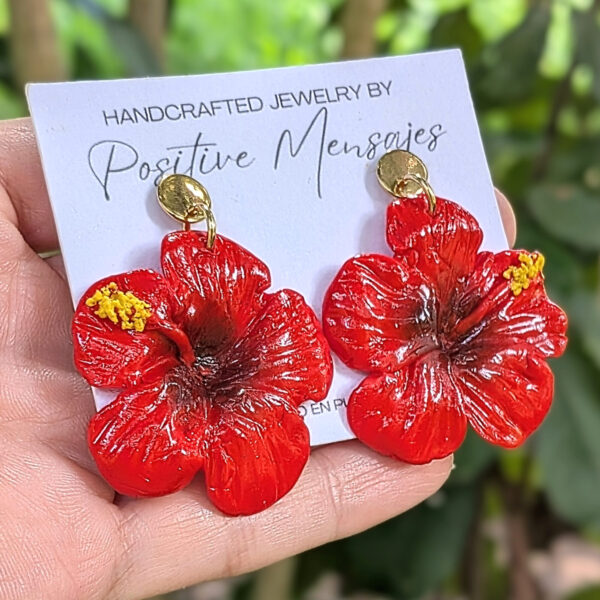Puerto Rico Mini Red Hibiscus Flower Earrings