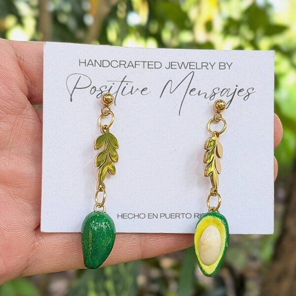 Avocado Earrings With Golden Leaves