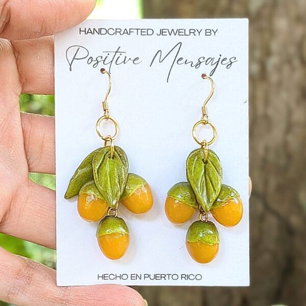Quenepa Fruit With Leaves Earrings