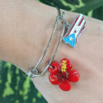Puerto Rico Taino Flag Map and Hibiscus Flower Bracelet