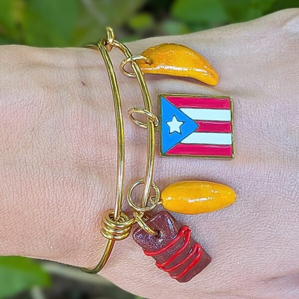 Puerto Rico Flag Pastel Alcapurria Empanadilla Side Open Bracelet