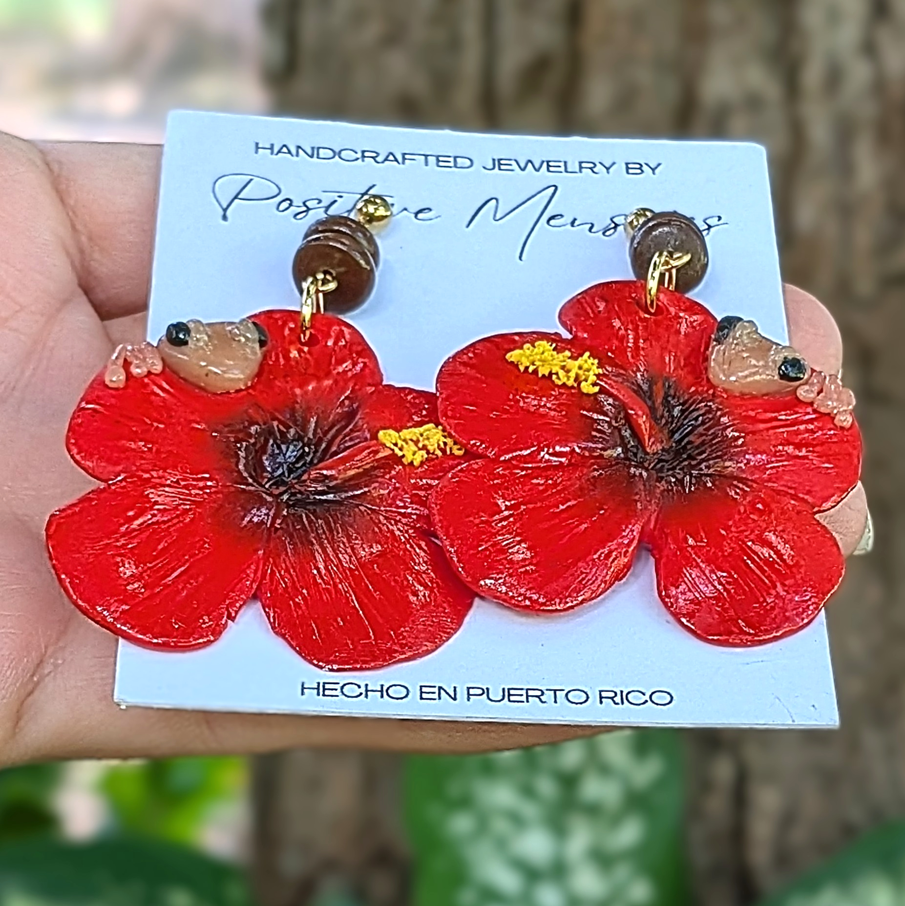 Flor de Maga Earrings with Puerto Rican Frog & Handmade Beads - Image 3