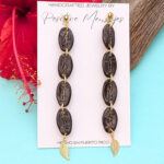 Roasted Coffee Bean Earrings with Leaf Charm