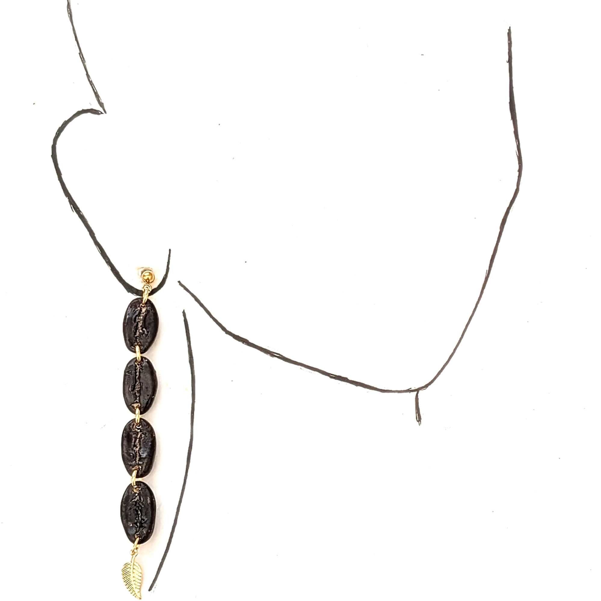 Roasted Coffee Bean Earrings with Leaf Charm - Image 6