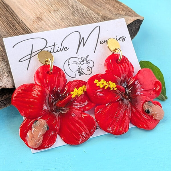 Flor De Maga Earrings with a Touch of the Puerto Rican Frog