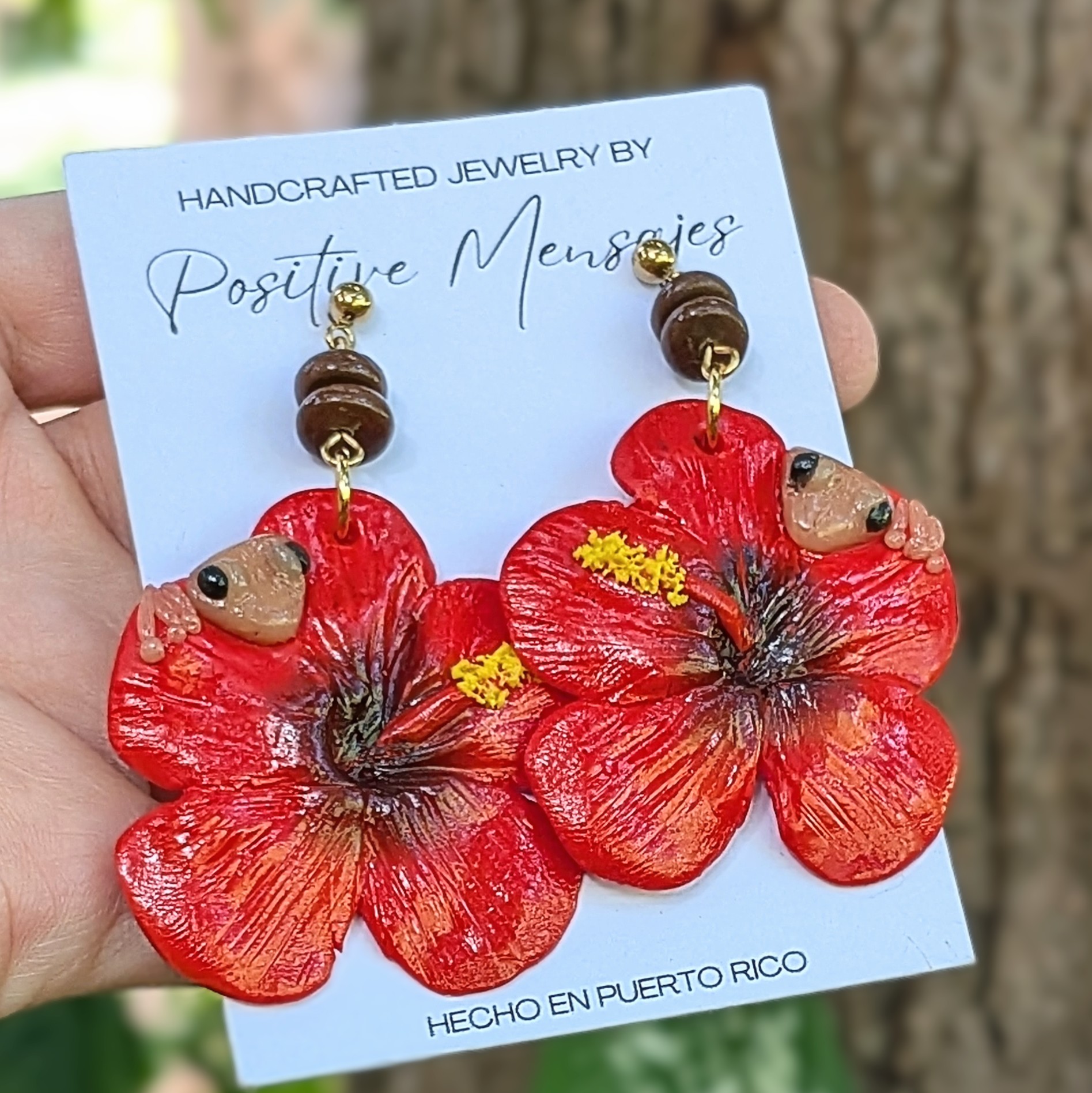 Flor de Maga Earrings with Puerto Rican Frog & Handmade Beads - Image 2