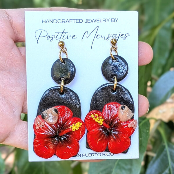 Curious Frog and Puerto Rican National Flower Earrings