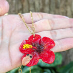 Puerto Rico Heart Chain Necklace With Coquí Frog & Hibiscus Flower