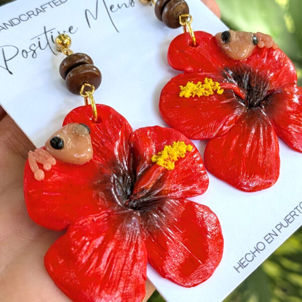 Flor de Maga Earrings with Puerto Rican Frog & Handmade Beads