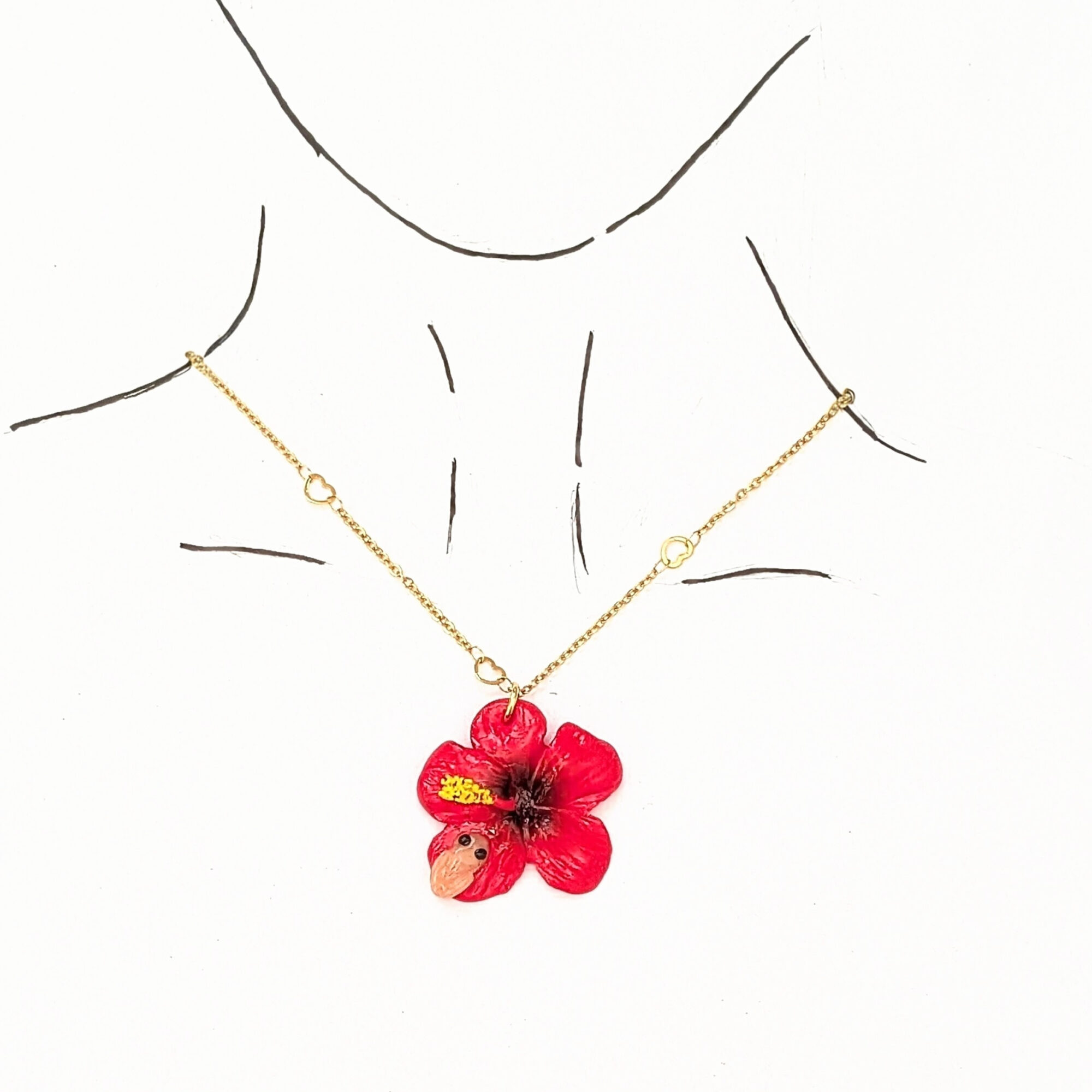 Puerto Rico Heart Chain Necklace With Coquí Frog & Hibiscus Flower - Image 4
