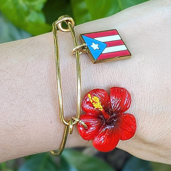 Puerto Rico Flor De Maga and Flag Charm Bracelet