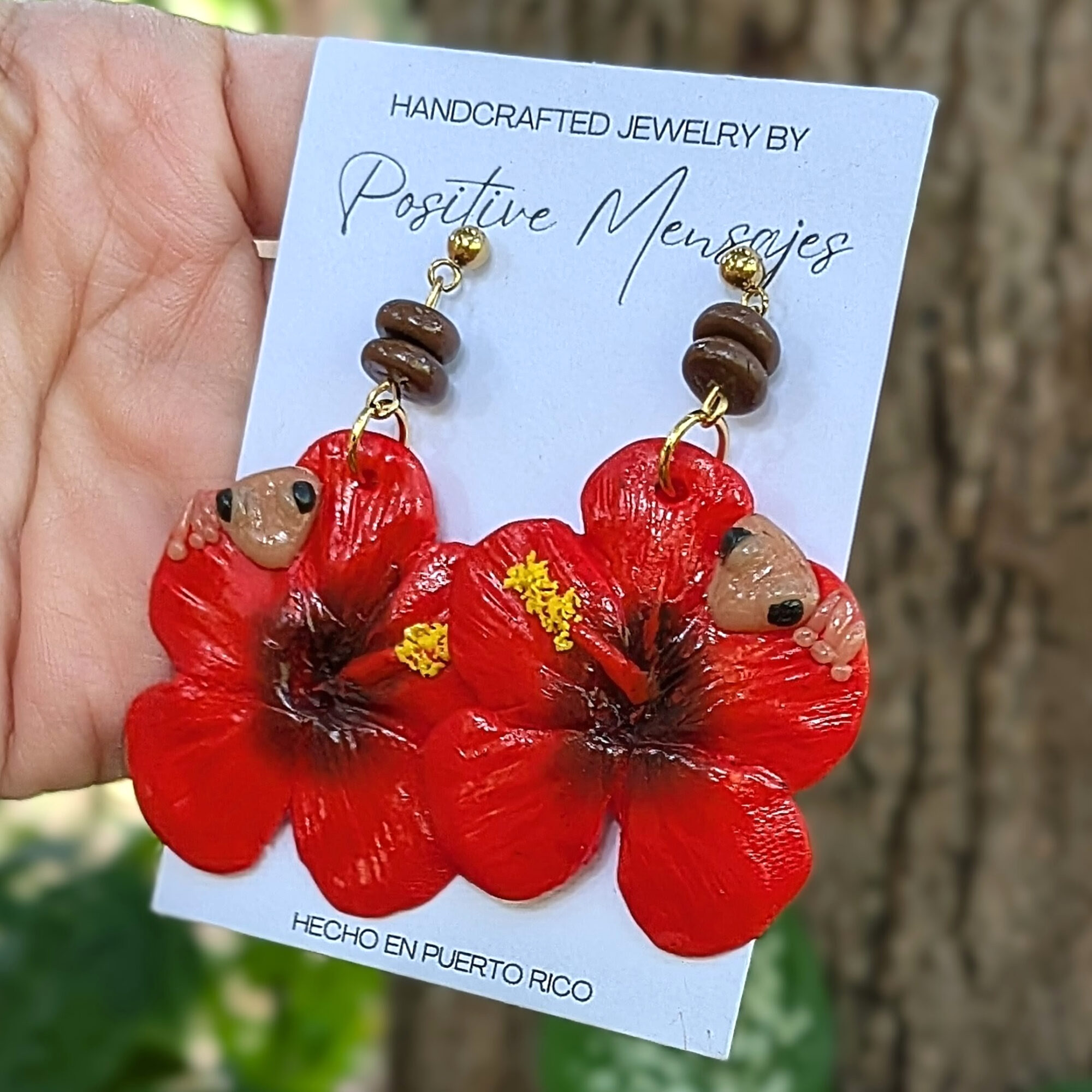 Flor de Maga Earrings with Puerto Rican Frog & Handmade Beads - Image 4