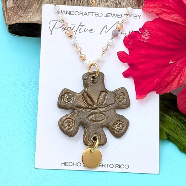 Taíno-Inspired Sun God Necklace with Round Pendant & Beads