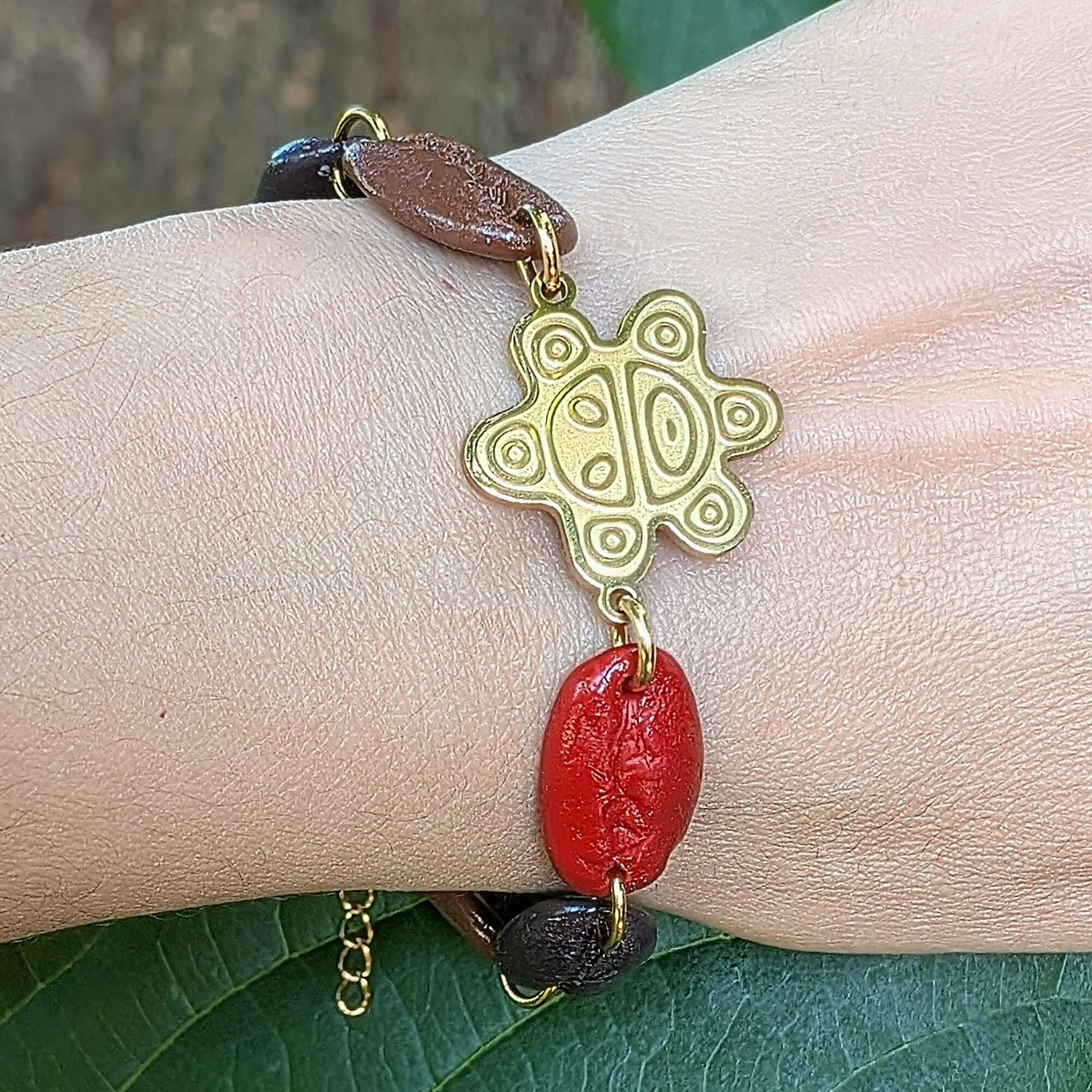 Taíno-Inspired Coffee Bracelet with Sun God Symbol - Image 2
