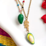 Avocado Double Layered Bead and Chain Necklace