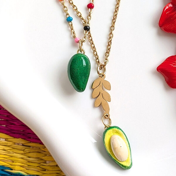 Avocado Double Layered Bead and Chain Necklace
