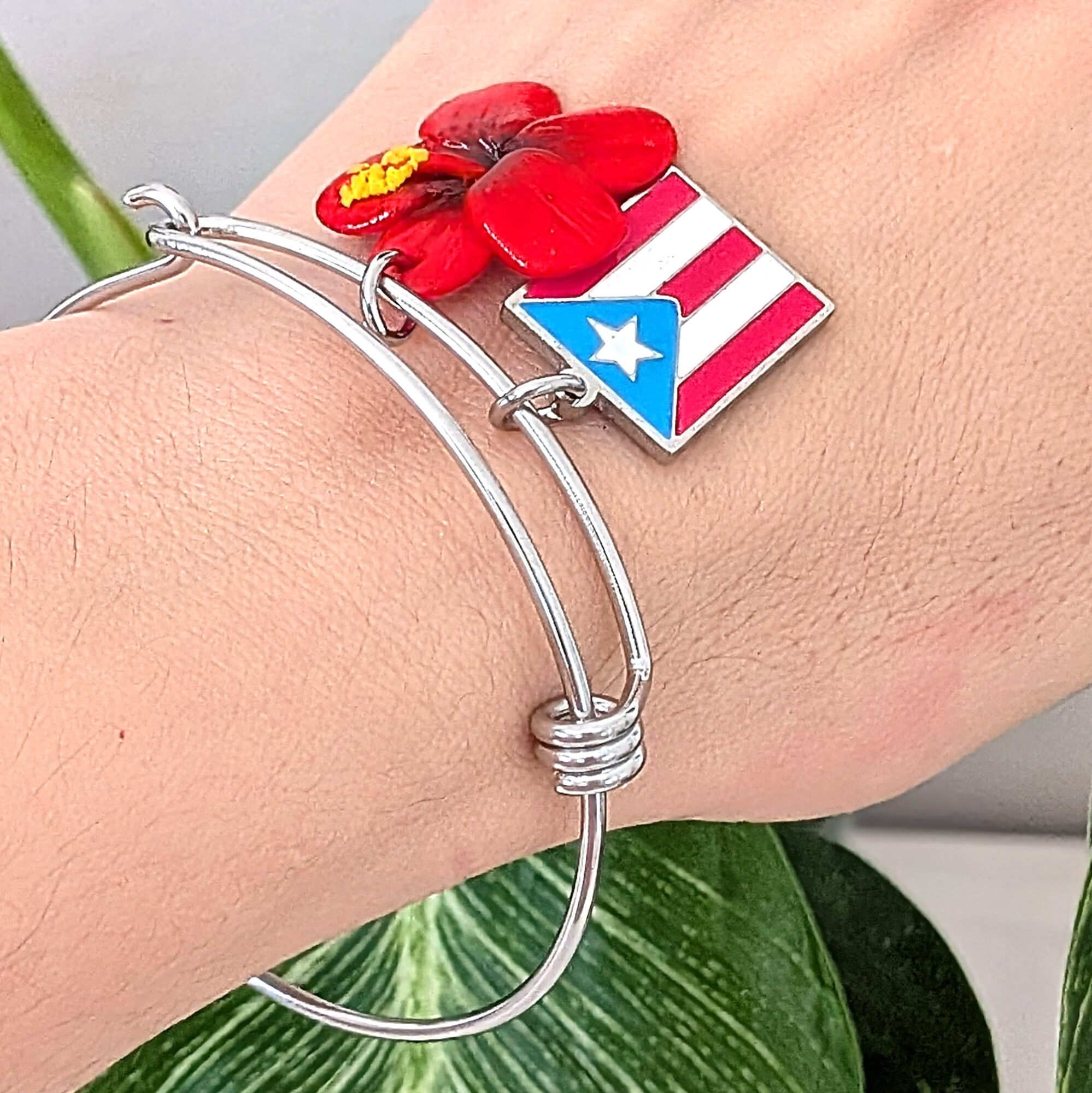 Puerto Rico Flag & Flor De Maga Stainless Steel Bracelet - Image 2