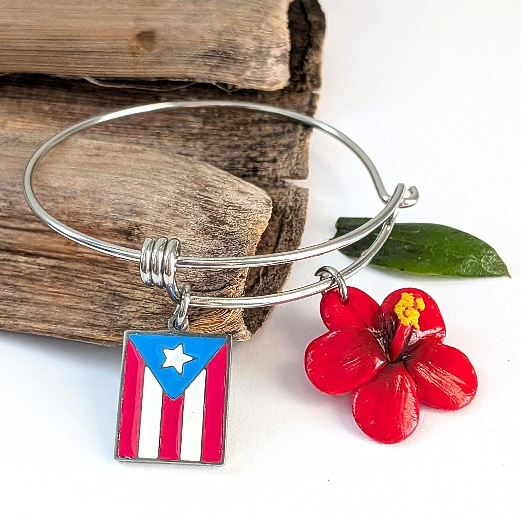 Puerto Rico Flag & Flor De Maga Stainless Steel Bracelet - Image 3