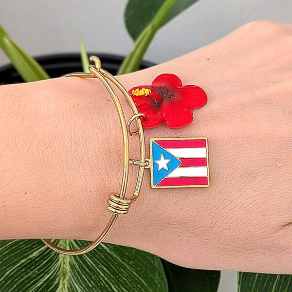 Puerto Rico Flor De Maga and Flag Charm Bracelet