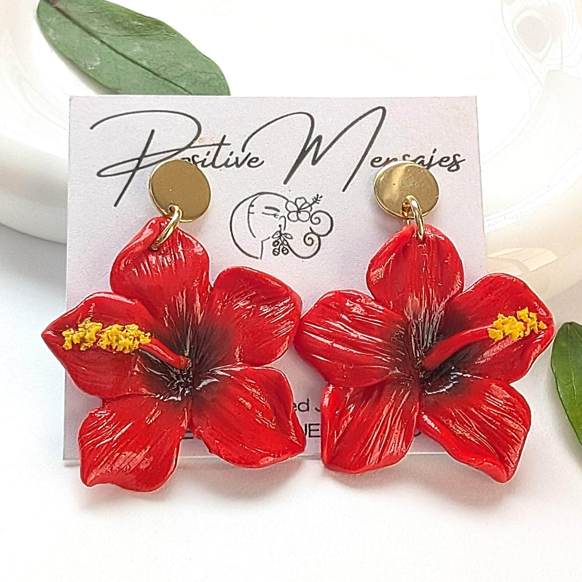 Puerto Rico Mini Red Hibiscus Flower Earrings - Image 2