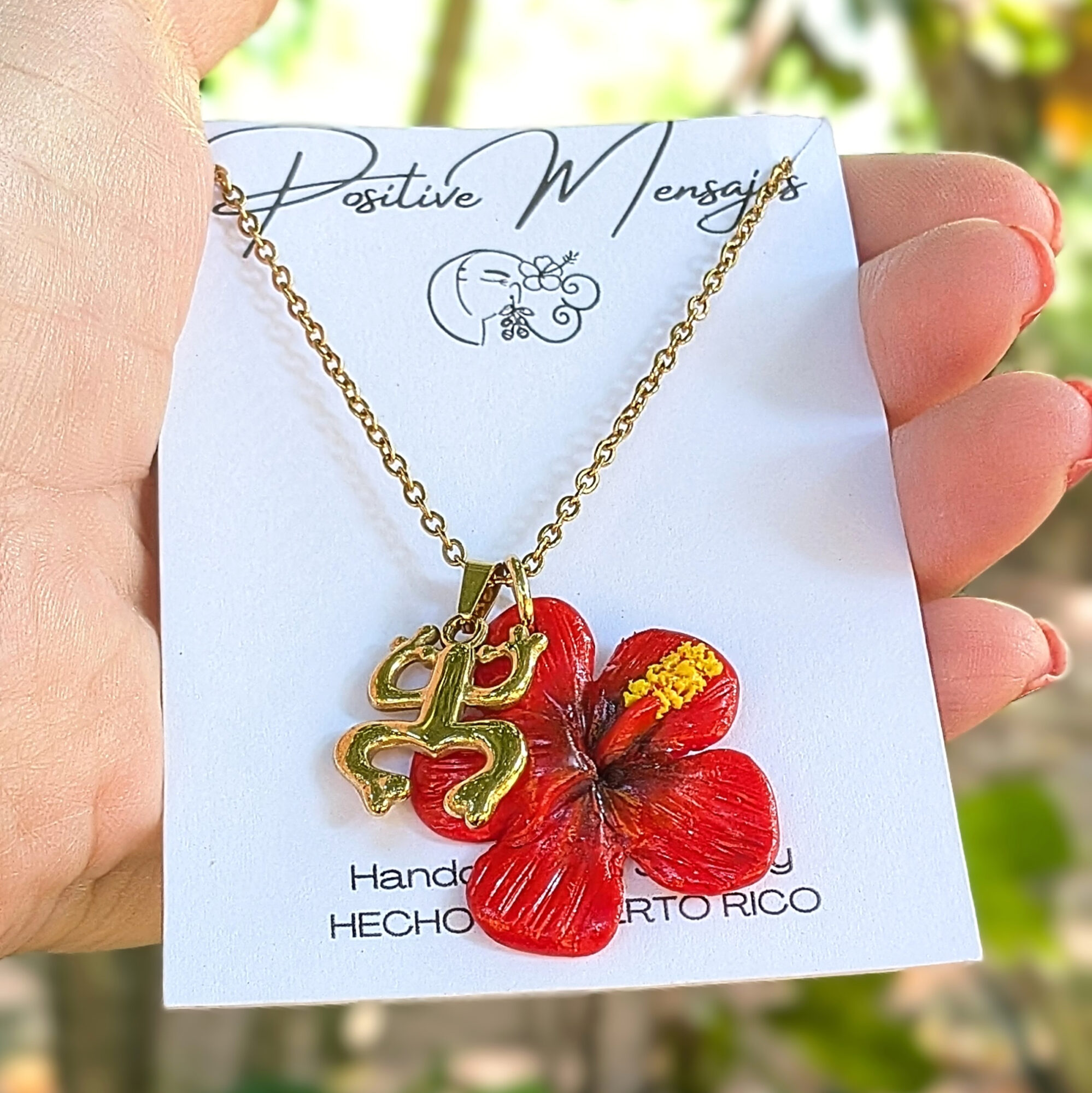Taíno Coquí Symbol Necklace with Flor de Maga Flower - Image 3