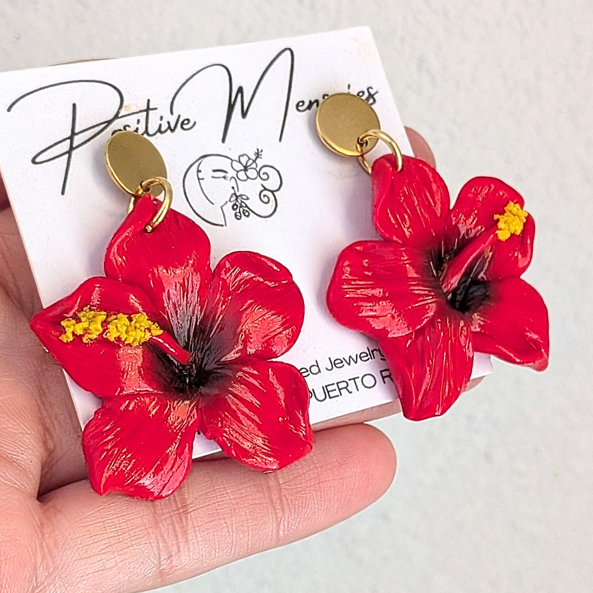 red hibiscus flower earrings