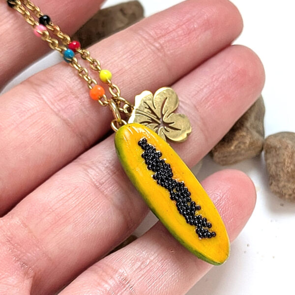 Papaya Fruit Beaded Necklace and Hibiscus Flower