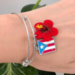 Puerto Rico Flag & Flor De Maga Stainless Steel Bracelet