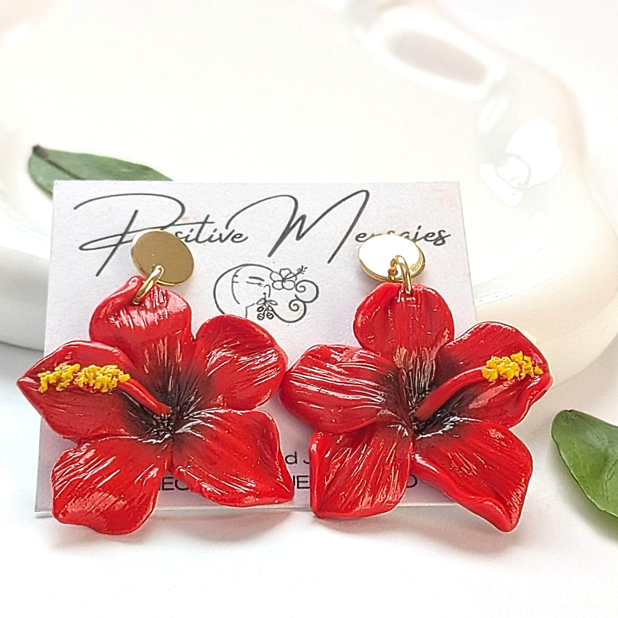 Puerto Rico Mini Red Hibiscus Flower Earrings - Image 3