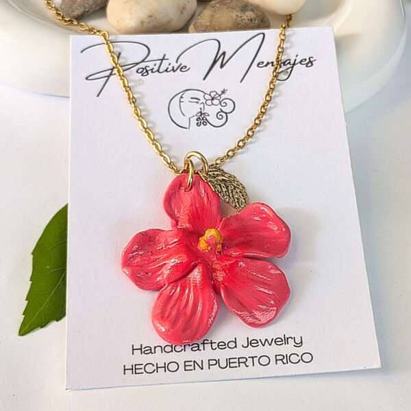 top view of pink Flor de maga necklace