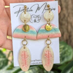 Taíno-Inspired Surfboard Earrings in Pearl, Pink, and Blue