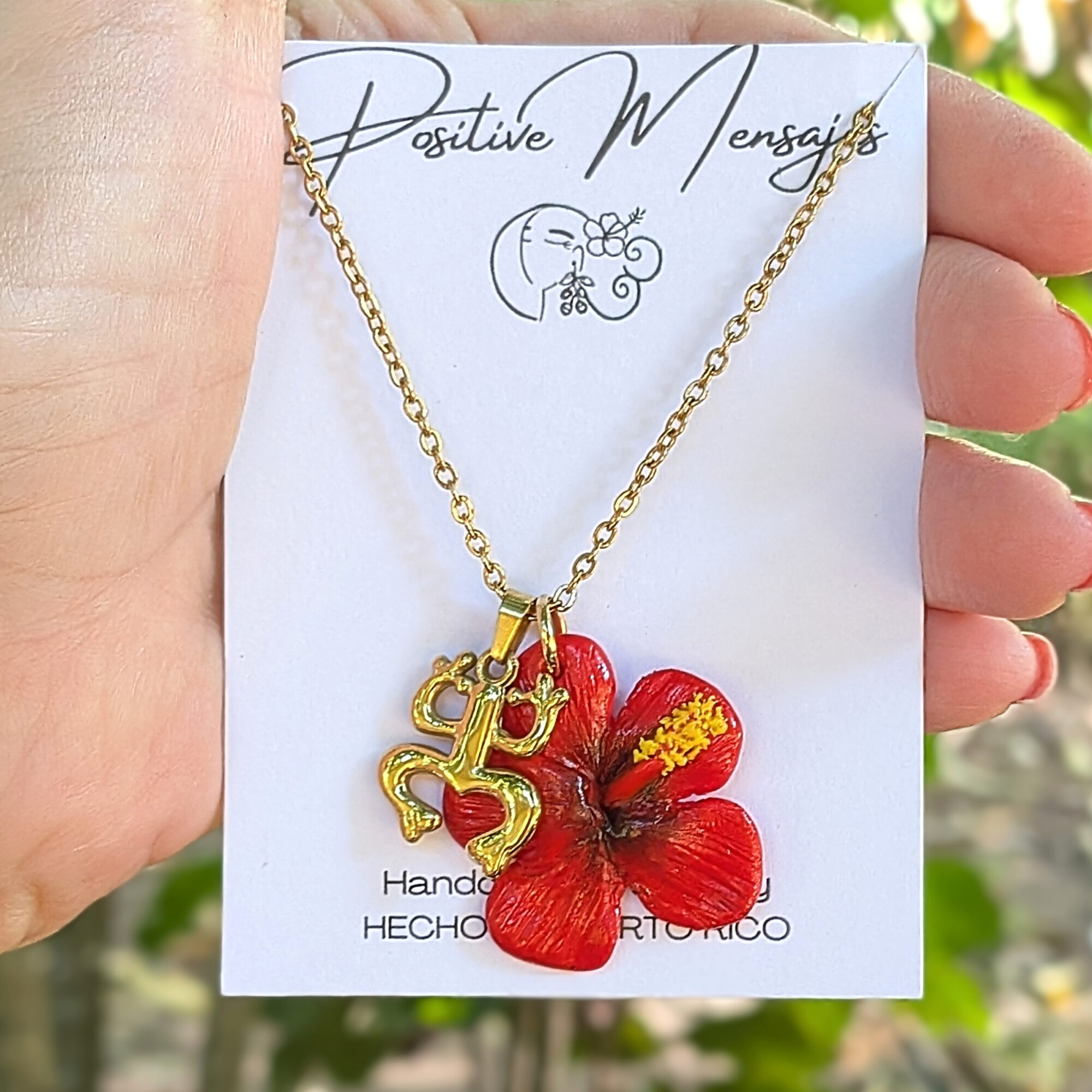 Taíno Coquí Symbol Necklace with Flor de Maga Flower - Image 2