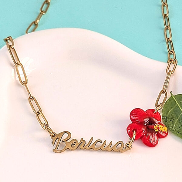 Boricua Rolo Chain Necklace with Flor de Maga Flower