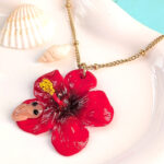 Puerto Rico Bead Chain Necklace With Coquí Frog & Hibiscus Flower