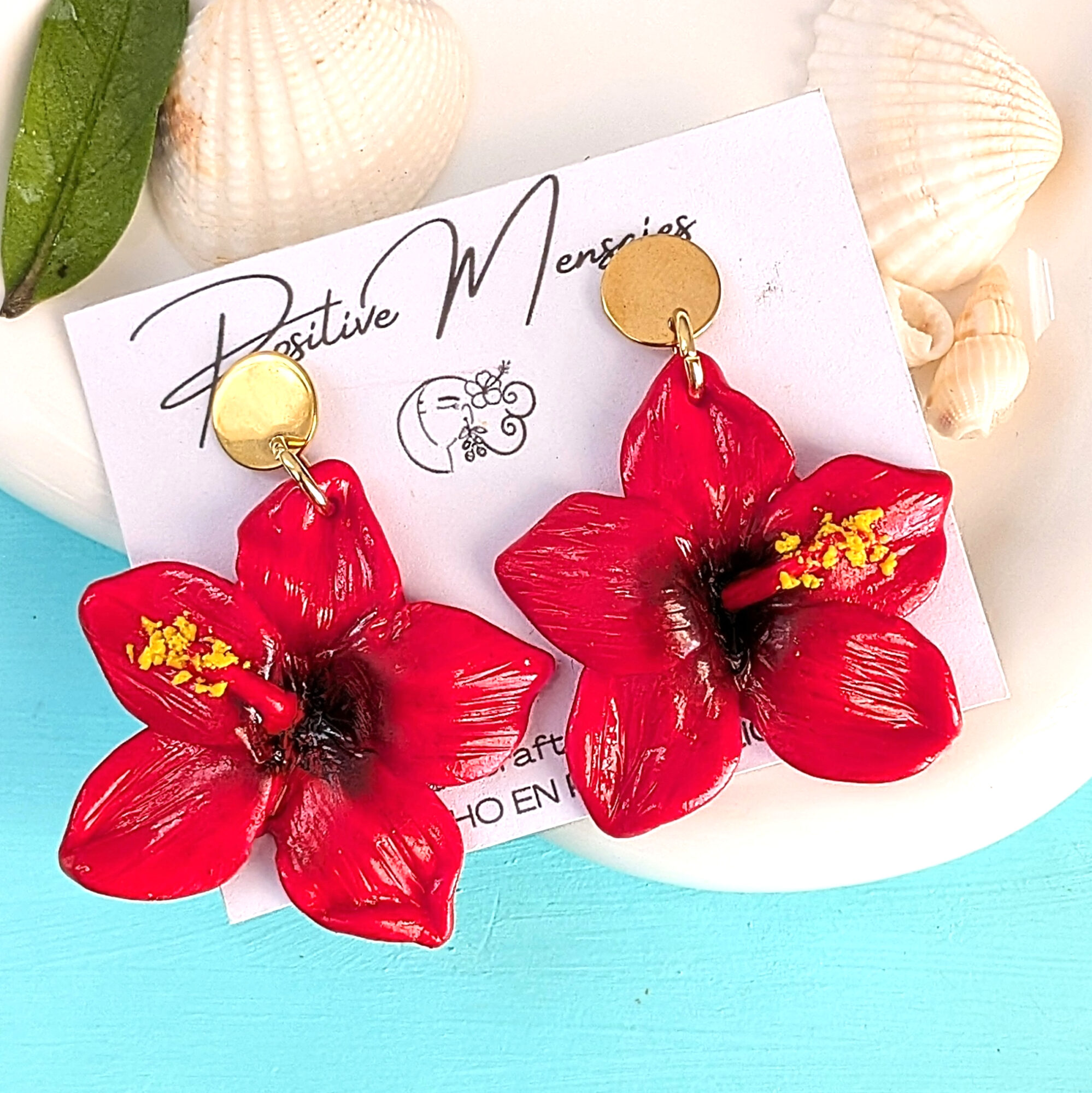 Puerto Rico Mini Red Hibiscus Flower Earrings - Image 3