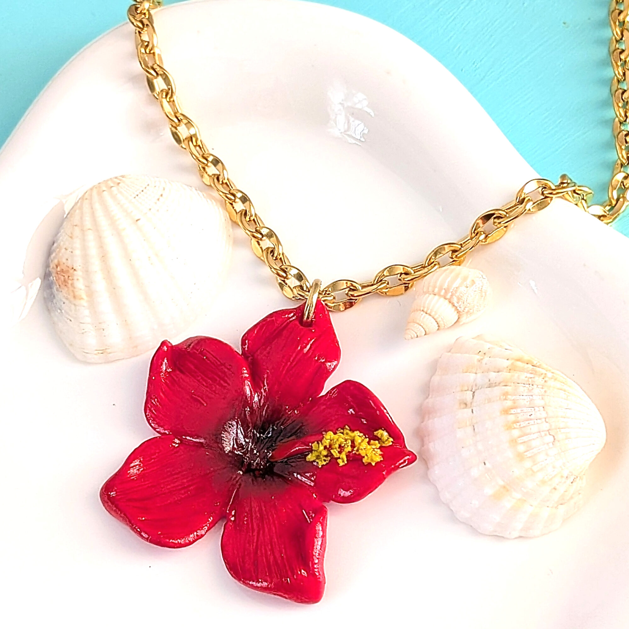 Puerto Rico Hibiscus Flower Statement Necklace - Image 4