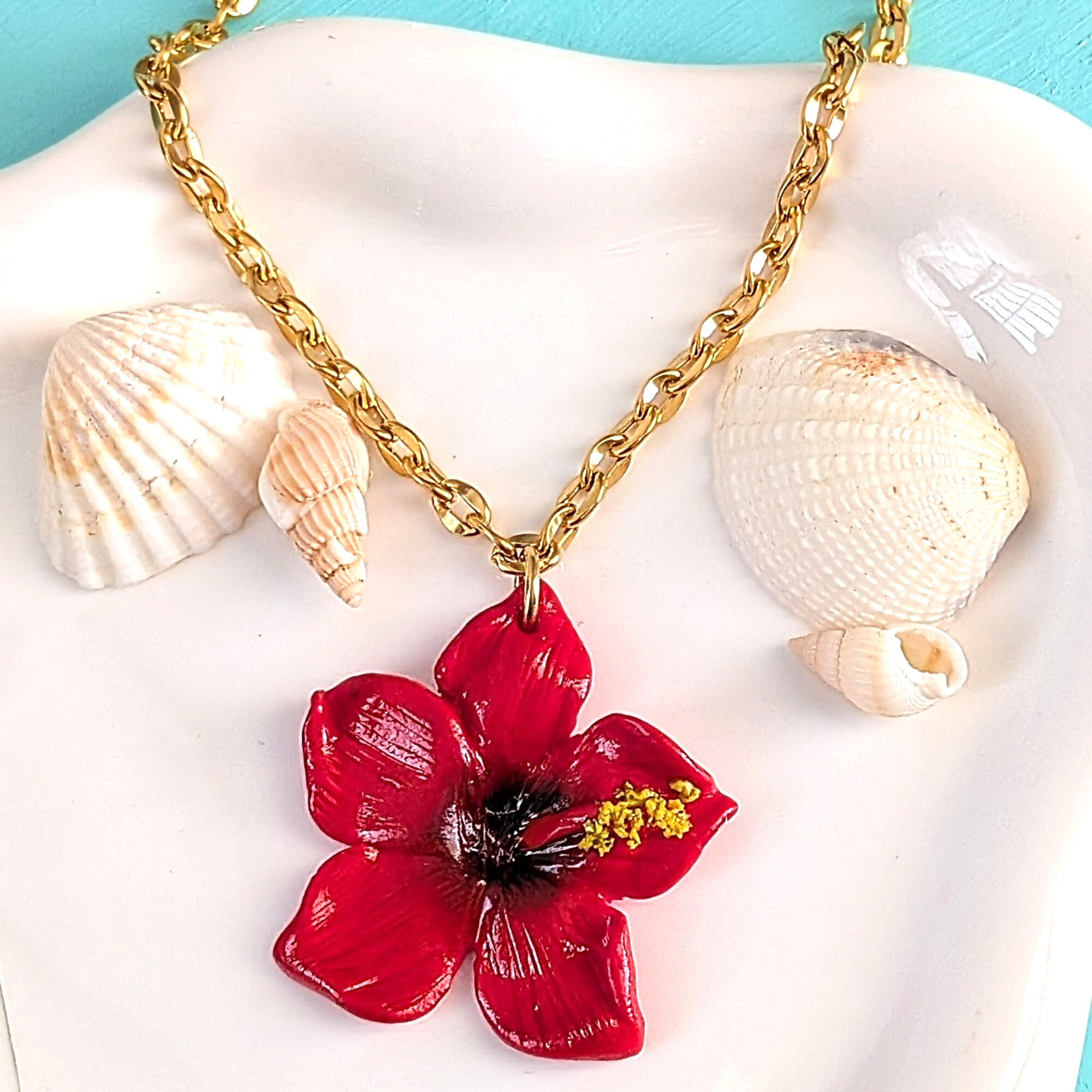 Puerto Rico Hibiscus Flower Statement Necklace - Image 3