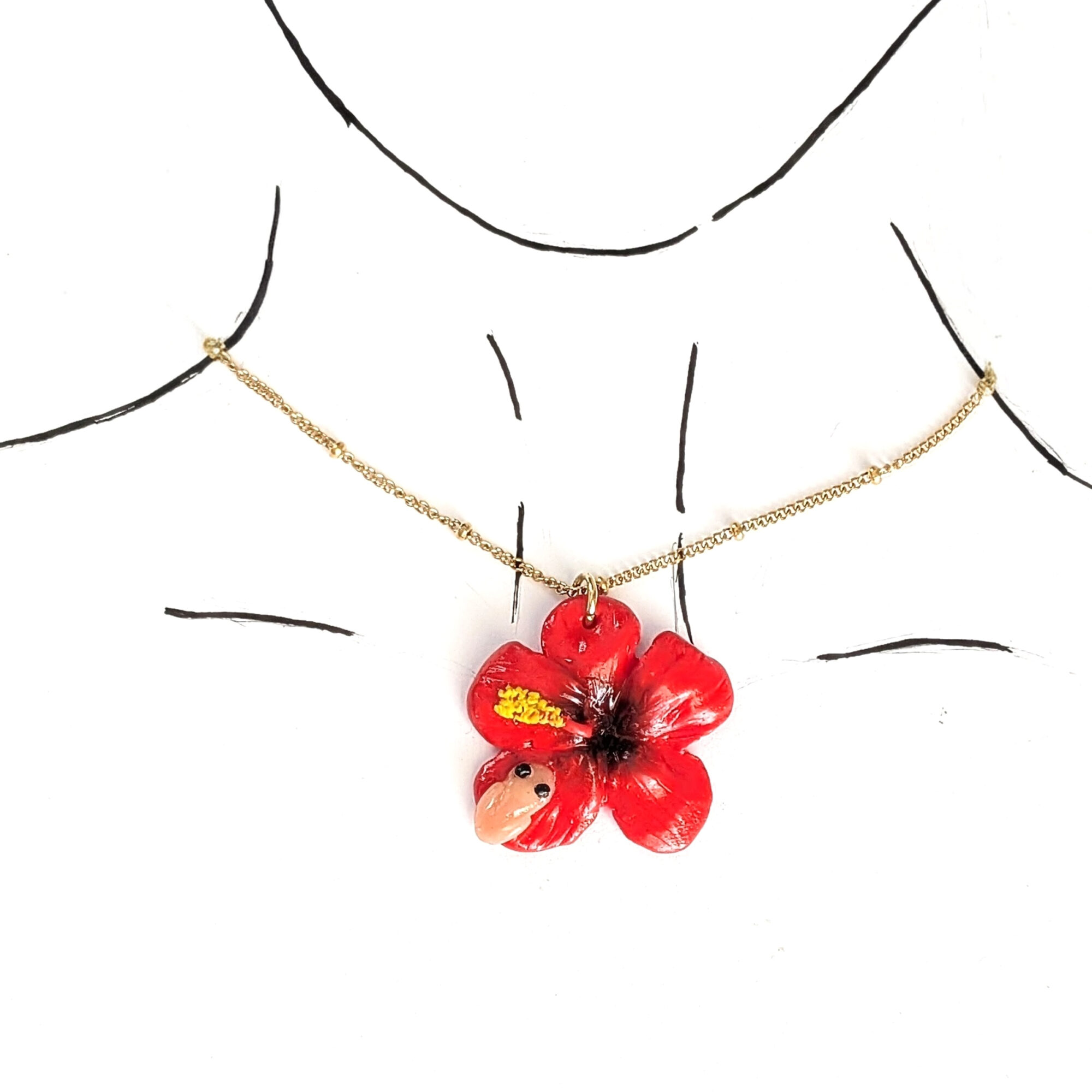 Puerto Rico Bead Chain Necklace With Coquí Frog & Hibiscus Flower - Image 7