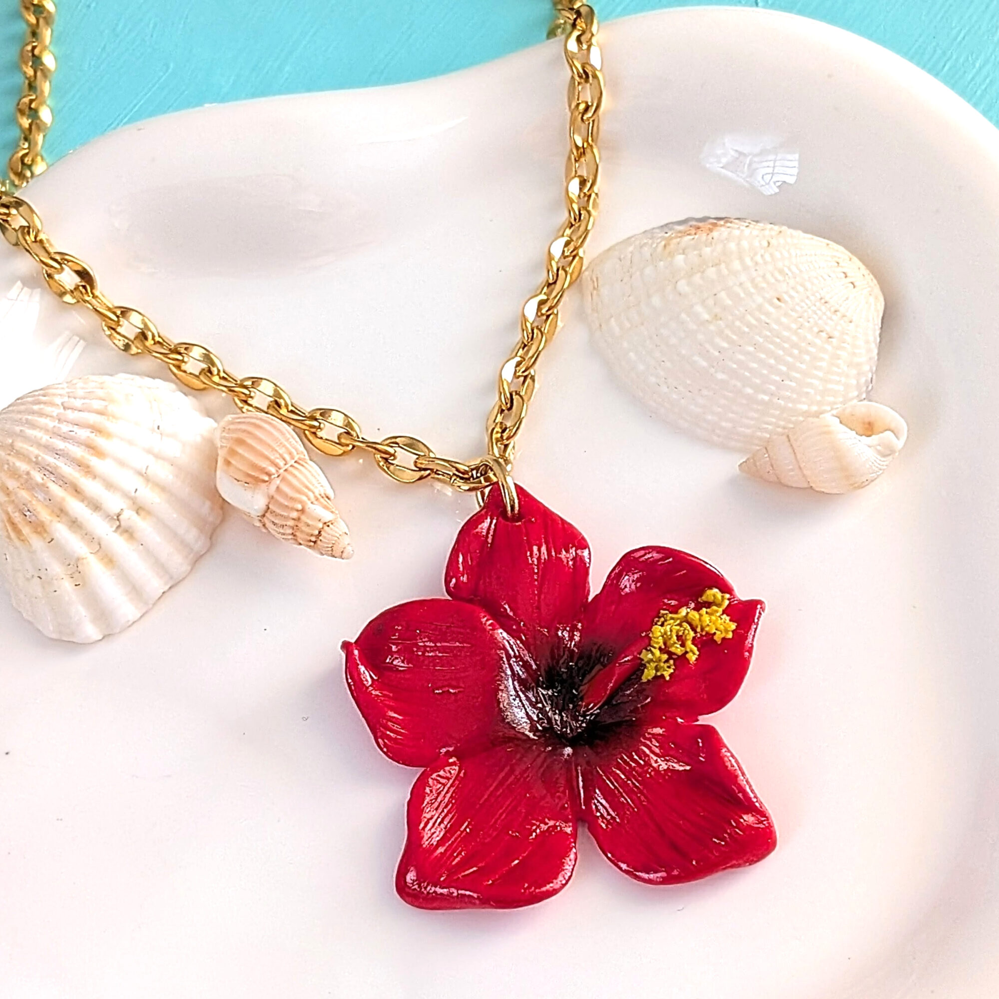 Puerto Rico Hibiscus Flower Statement Necklace - Image 2