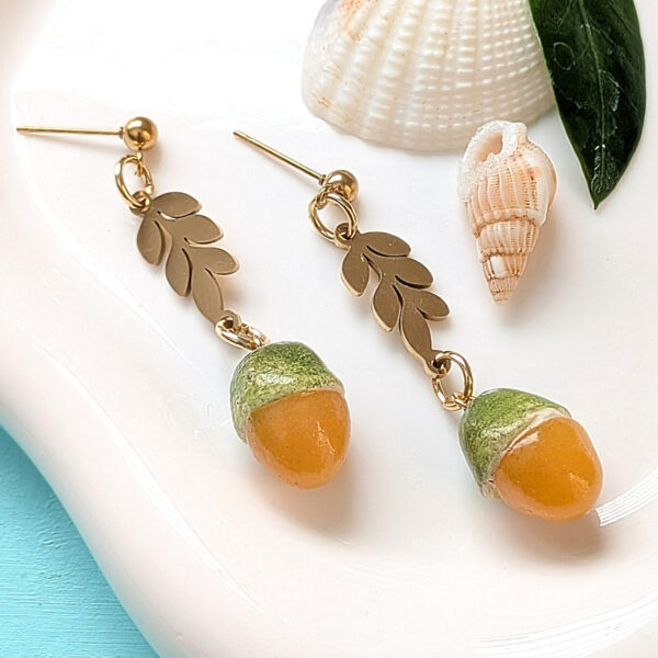 Quenepa Fruit Golden Leaf Earrings
