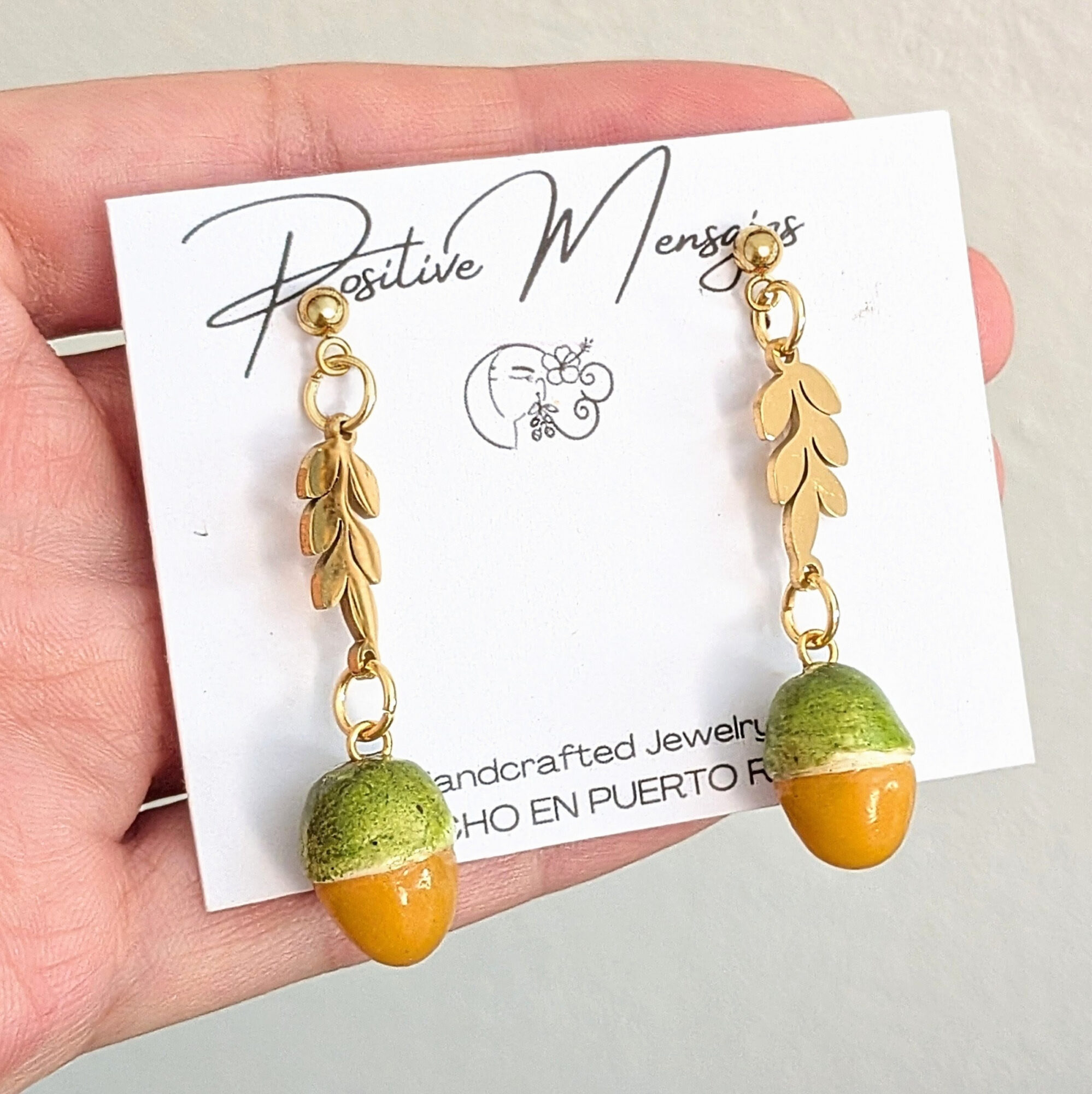 Quenepa Fruit Golden Leaf Earrings - Image 6