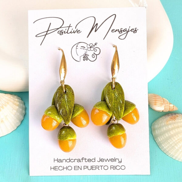 Quenepa Fruit With Leaves Earrings