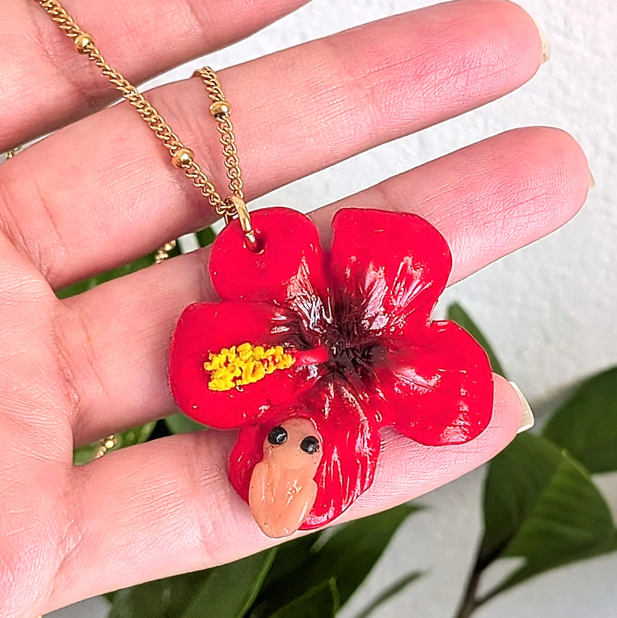 Puerto Rico Bead Chain Necklace With Coquí Frog & Hibiscus Flower - Image 6