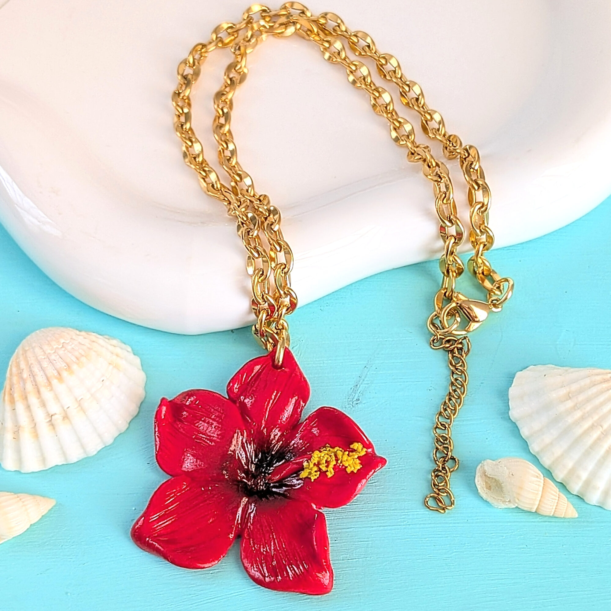 Puerto Rico Hibiscus Flower Statement Necklace - Image 6