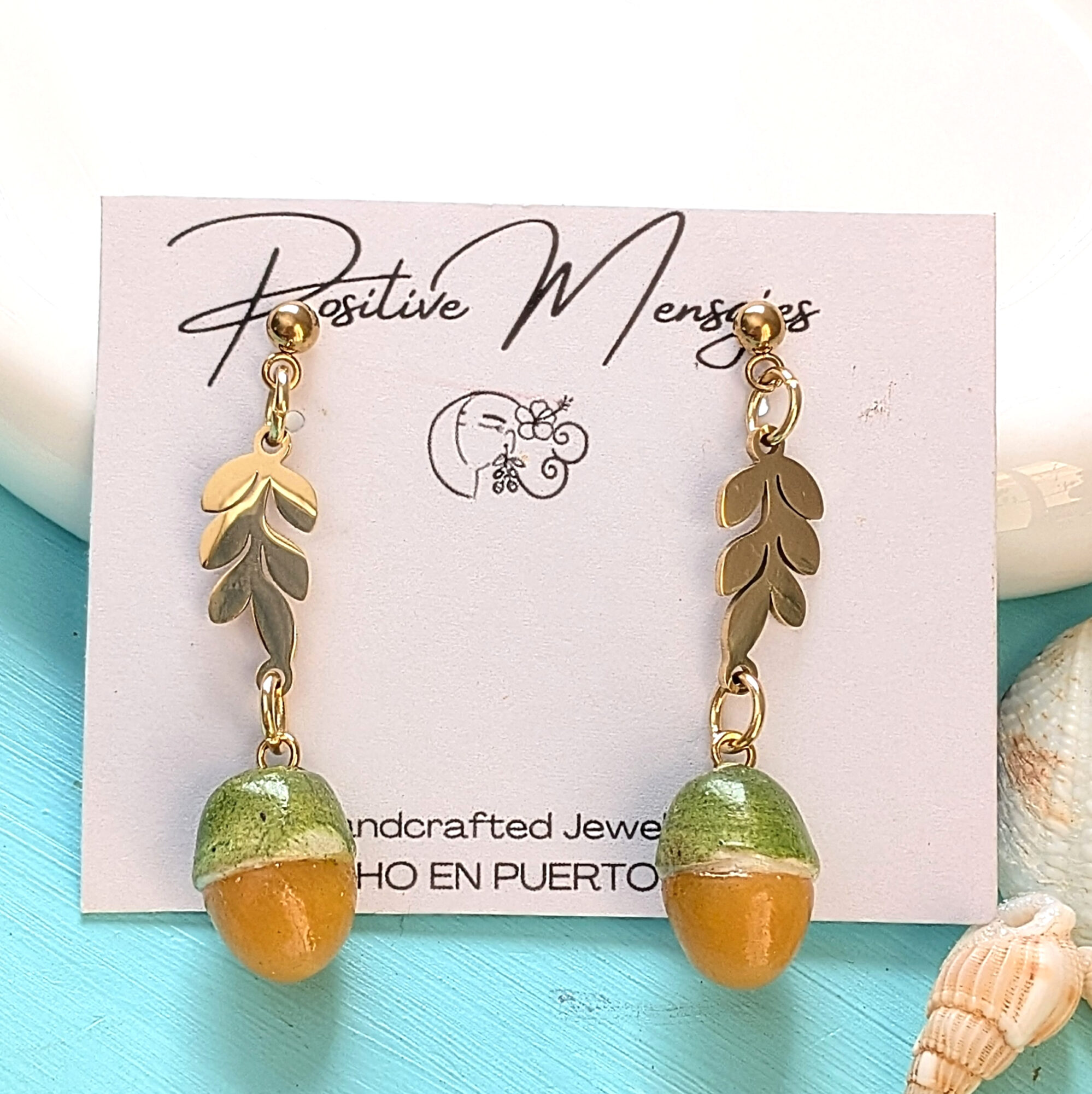 Quenepa Fruit Golden Leaf Earrings - Image 4